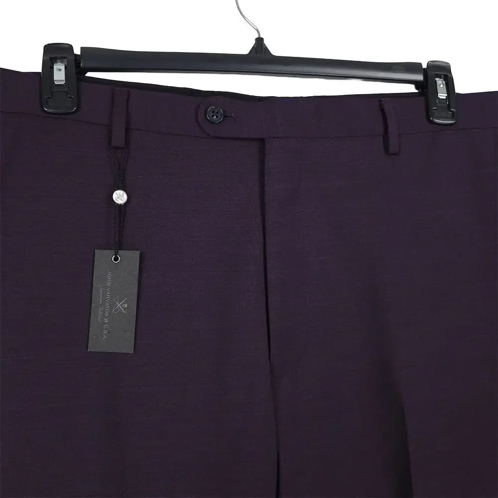 John Varvatos Mens Slim Fit 2 Piece Suit 46R 38W Purple Solid Virgin Wool Twill